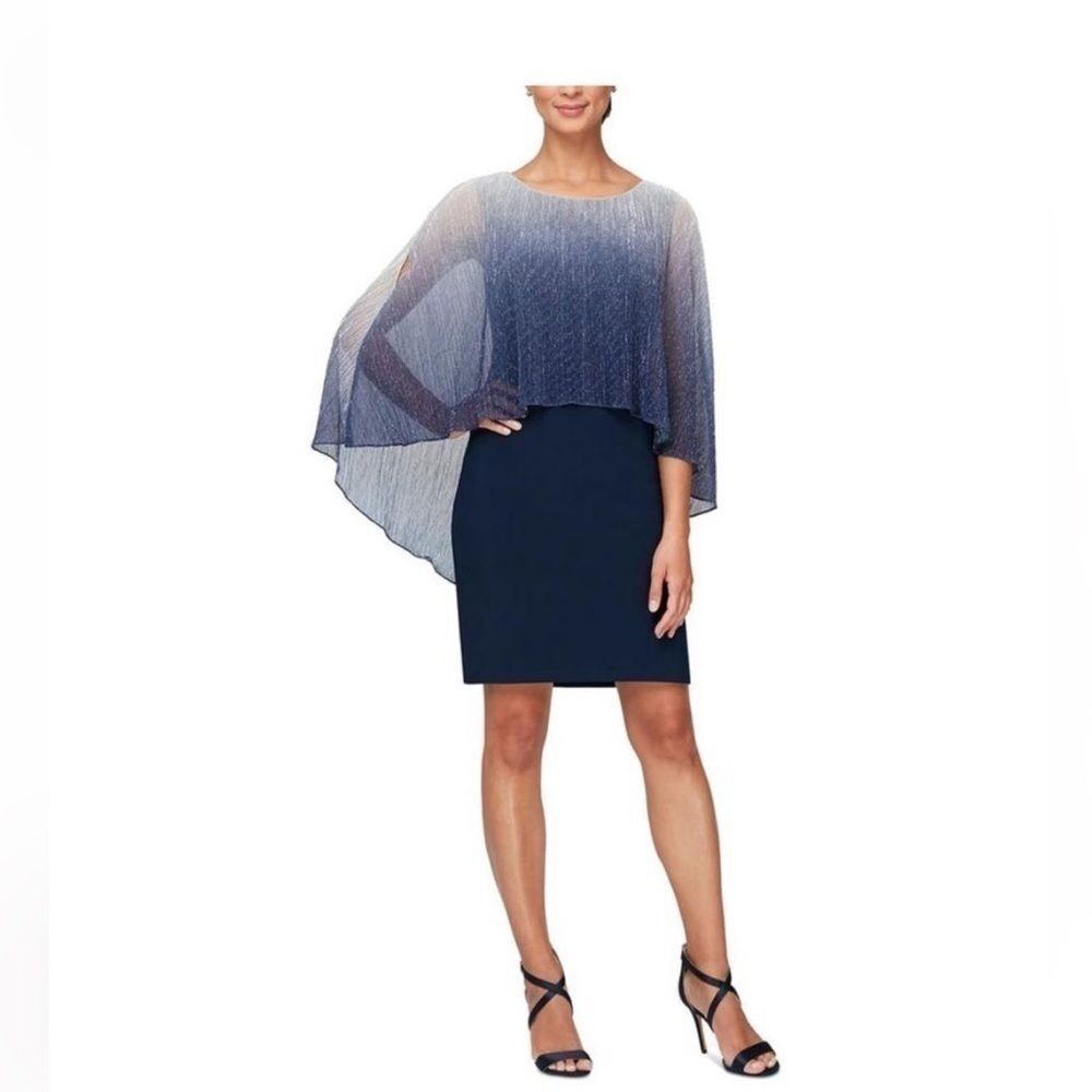 NWT SLNY WOMENS METALLIC CAPE MINI TWO PIECE DRESS navy silver size 18 New - Picture 5 of 14